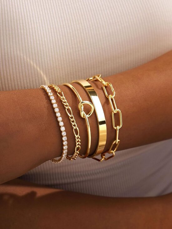 Gold Bracelets Set for Women Non Tarnish, Waterproof 14K Gold Plated Sterling Si - Picture 2 of 6